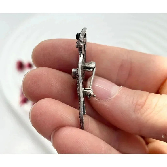 Sassy Cat Art Deco Sterling Silver Onyx & Marcaite Stylized Vintage Broch Pin - Picture 3 of 6